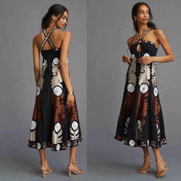 By Anthropologie Embroidered Halter Midi Dress - Picture 4 of 7